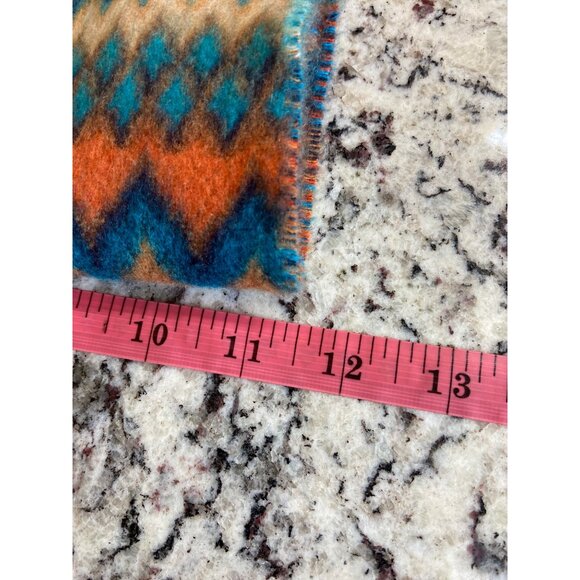 Fras Feel Cashmink Womens Rectangle Scarf Zigzag Fringe Blue Orange Brown Warm - Picture 7 of 7